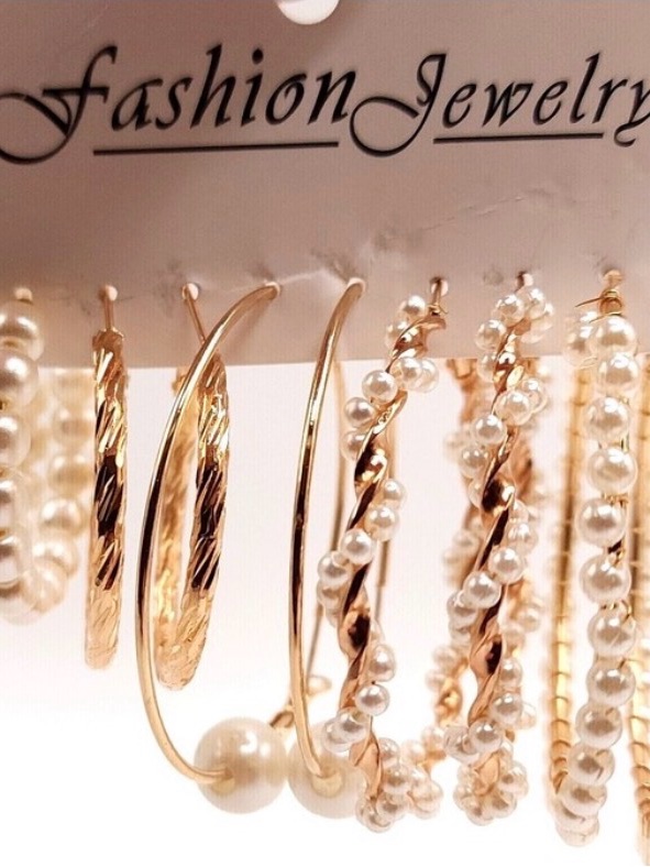 Gold Hoop Earring Set, Faux Pearl Round Classic Lightweight Earrings